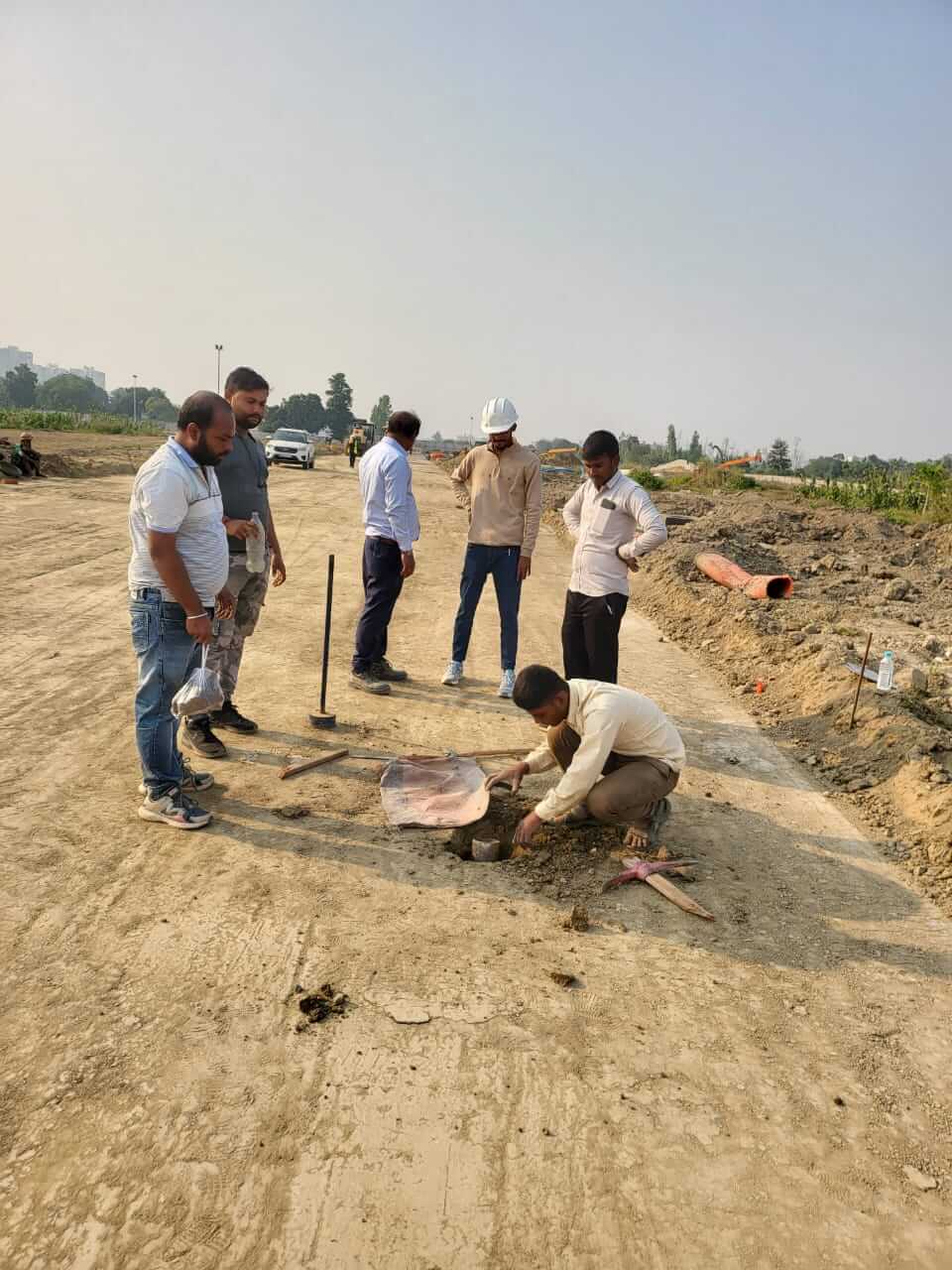 Compaction test on road before laying GSB